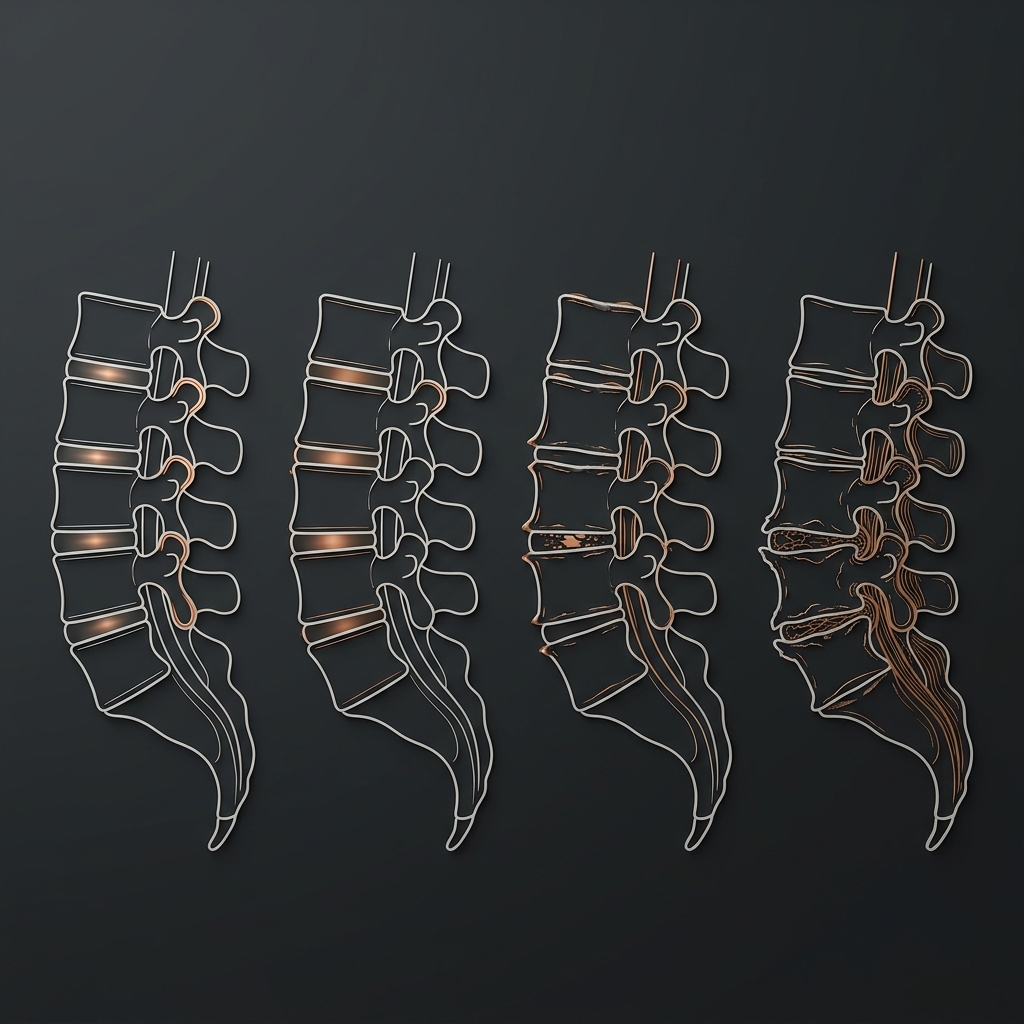 Monochromatic structural render of Spinal Degeneration analysis